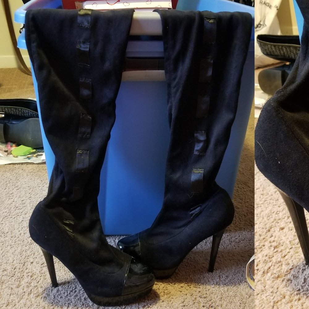 Stretchy Velour Thigh High Boots